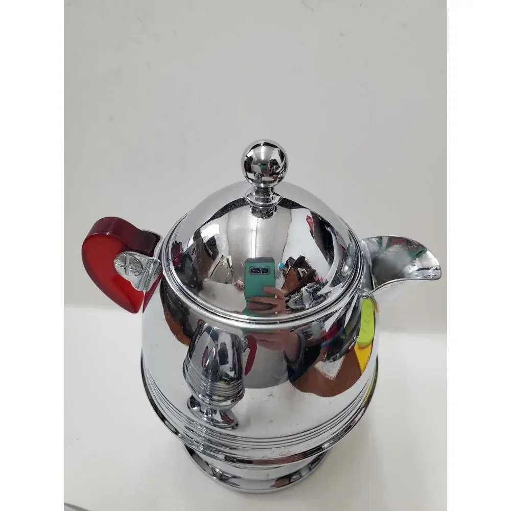 Vintage Chrome Sugar & Creamer Set Red Bakelite Handles Chrome Mid Century Retro